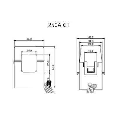 SOLAREDGE 250A Klapp-Stromwandler 50Hz 24 x 25 mm / 46.2...